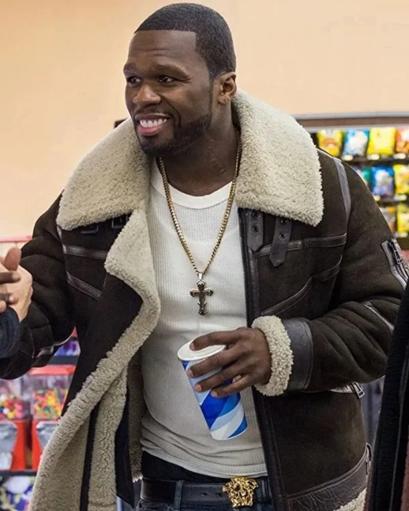 50 Cent Aviator Shearling Leather Jacket