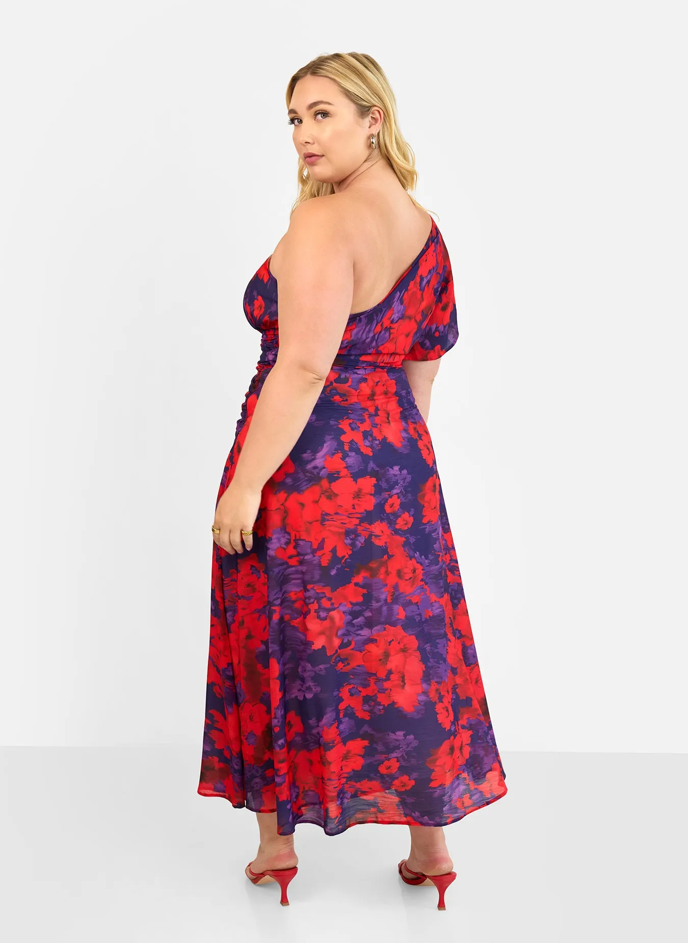 Aurora Floral One Shoulder Maxi A Line Dress