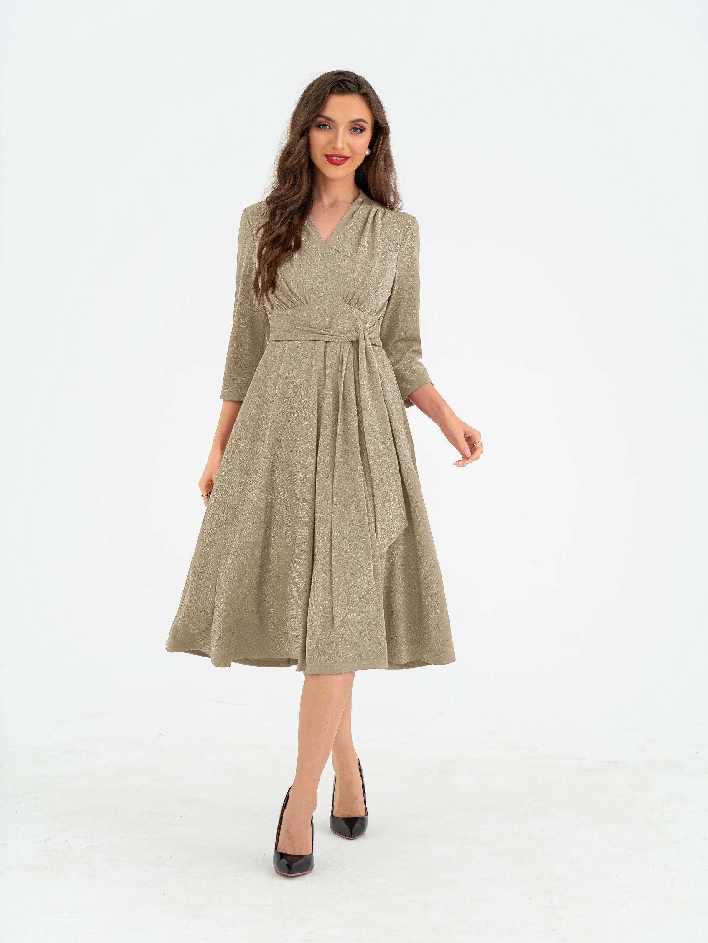 BP Women Vintage Empire Waist Dress 3/4 Sleeve V-Neck Flared A-Line Dress