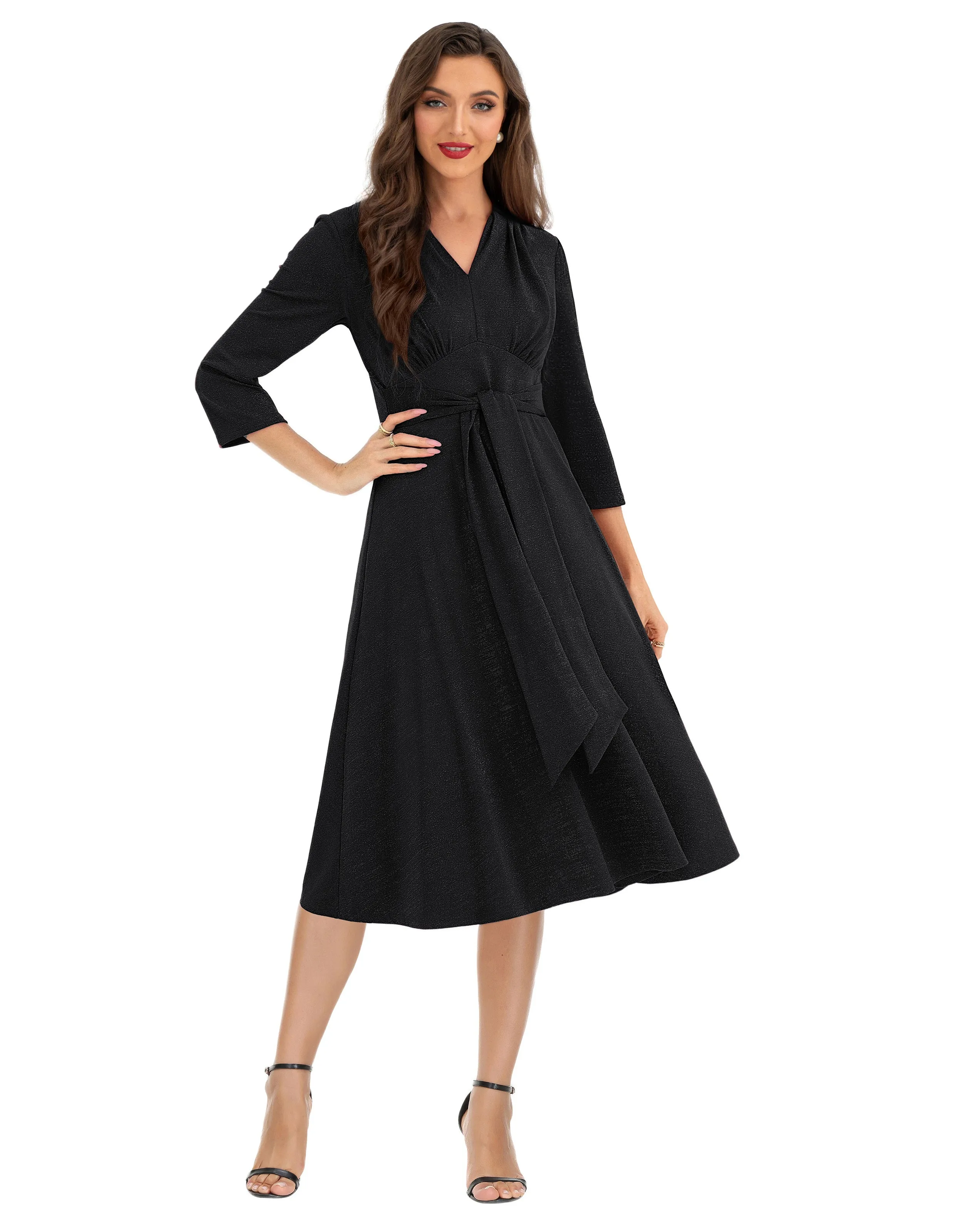 BP Women Vintage Empire Waist Dress 3/4 Sleeve V-Neck Flared A-Line Dress