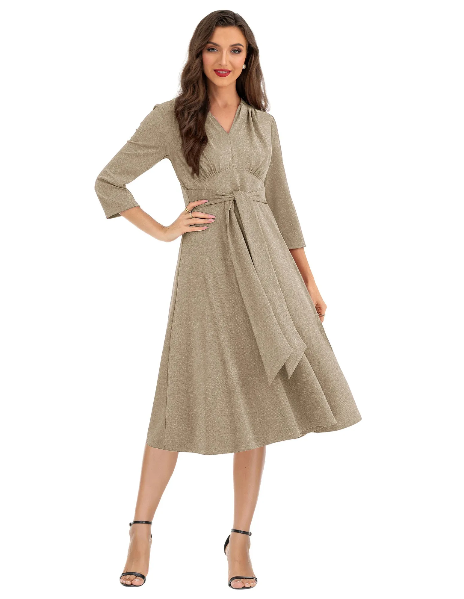 BP Women Vintage Empire Waist Dress 3/4 Sleeve V-Neck Flared A-Line Dress