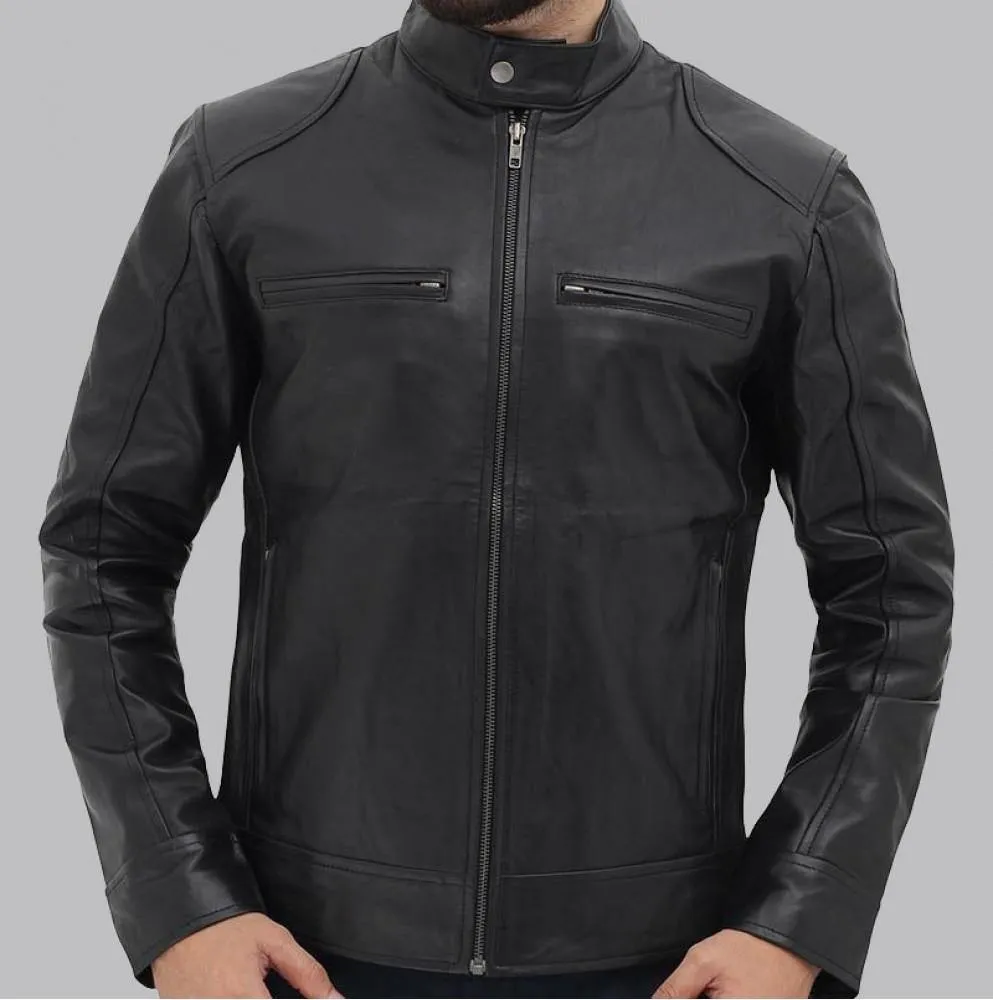 Dodge Black Men's Premium Leather Racer Jacket