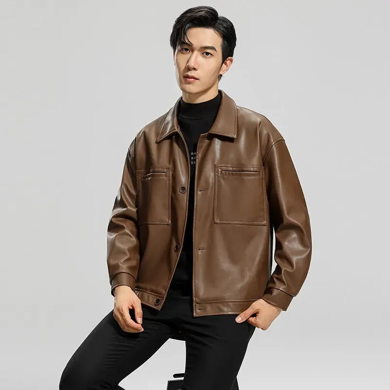 Fashion Youth Motorcycle Leather Coat Lapel Handsome Men's Jacket