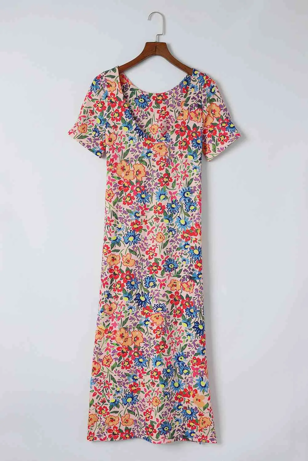 Floral Round Neck Short Sleeve Dress