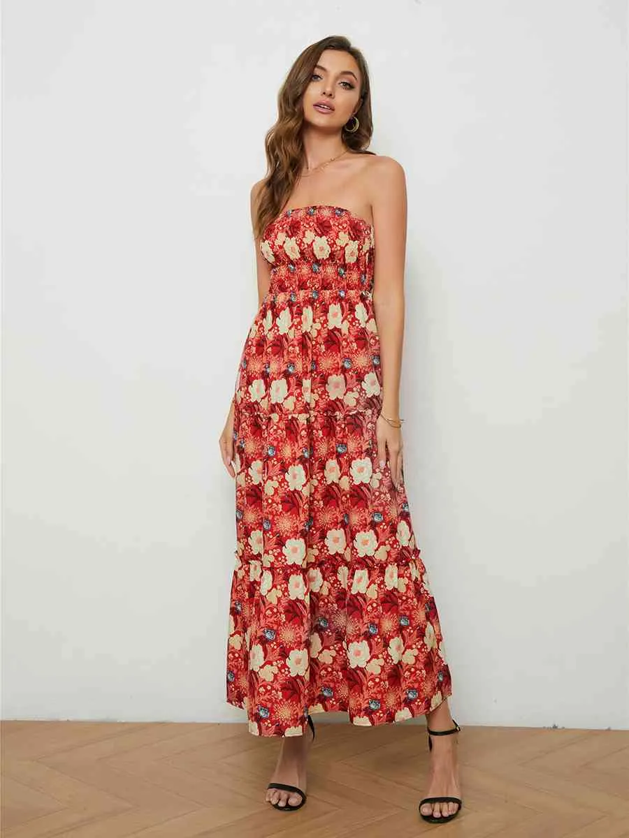 Floral Strapless Low-Back Dress