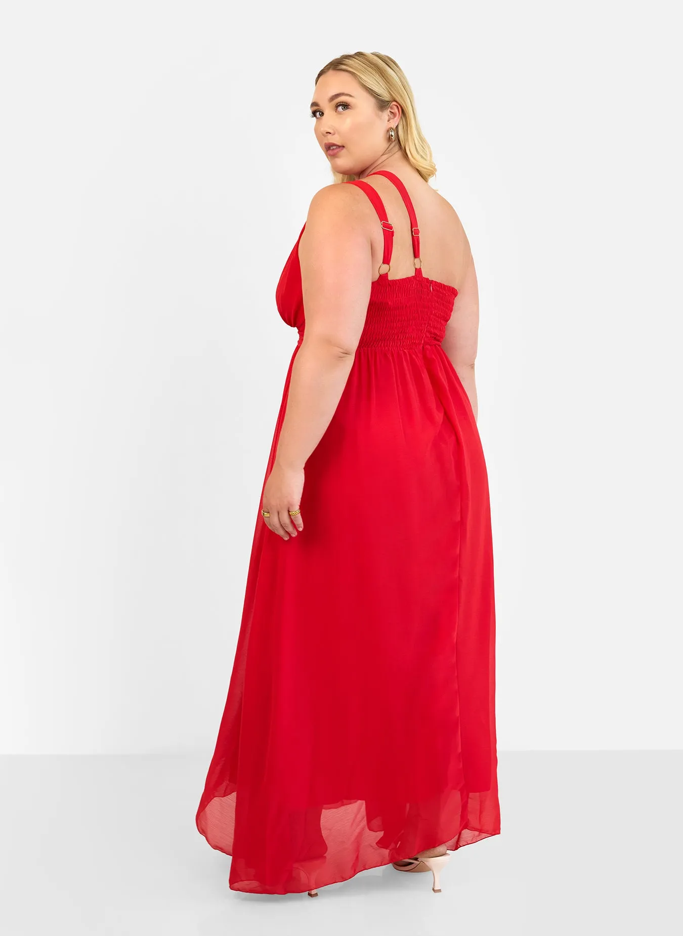 Georgia Chiffon One Shoulder Maxi A Line Dress - Red