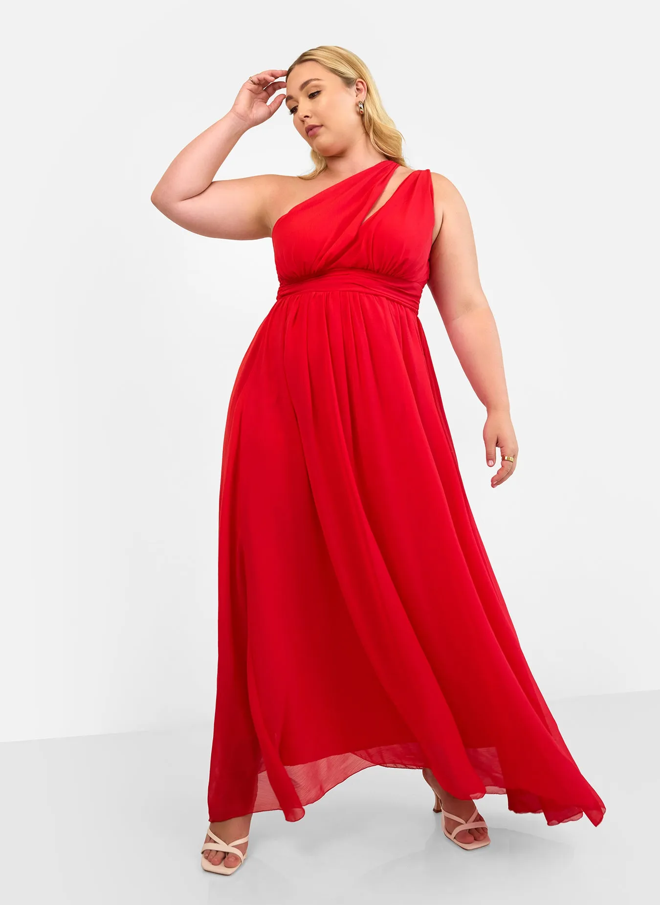 Georgia Chiffon One Shoulder Maxi A Line Dress - Red