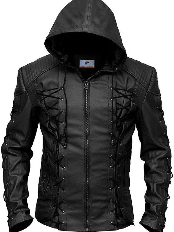 Green Arrow Black Roy Harper Hood Leather Jacket