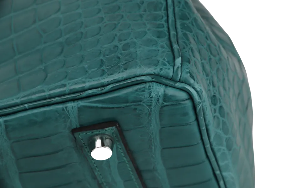 HERMES BIRKIN 35 MALACHITE MATTE POROSUS PALLADIUM HARDWARE STAMP T (2015) WITH LOCK&KEYS, DUST COVER AND RAINCOAT