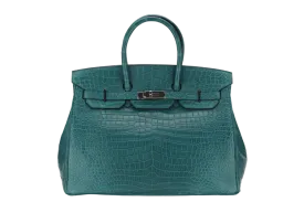 HERMES BIRKIN 35 MALACHITE MATTE POROSUS PALLADIUM HARDWARE STAMP T (2015) WITH LOCK&KEYS, DUST COVER AND RAINCOAT