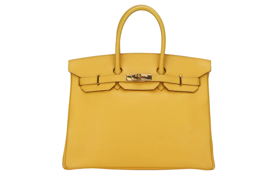 HERMES BIRKIN 35 (STAMP Z CIRCLE) YELLOW MUSTARD COURCHEVAL LEATHER GOLD HARDWARE WITH KEYS&LOCK, RAINCOAT & DUST COVER