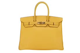 HERMES BIRKIN 35 (STAMP Z CIRCLE) YELLOW MUSTARD COURCHEVAL LEATHER GOLD HARDWARE WITH KEYS&LOCK, RAINCOAT & DUST COVER