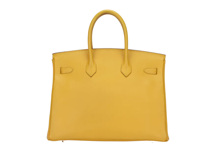 HERMES BIRKIN 35 (STAMP Z CIRCLE) YELLOW MUSTARD COURCHEVAL LEATHER GOLD HARDWARE WITH KEYS&LOCK, RAINCOAT & DUST COVER