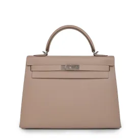 Hermes Kelly 32 Argile Grain D’H Calfskin PHW Chevre Lining Stamp Q