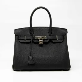 Luxurious Hermes Noir Togo Birkin 30 Designer Handbag