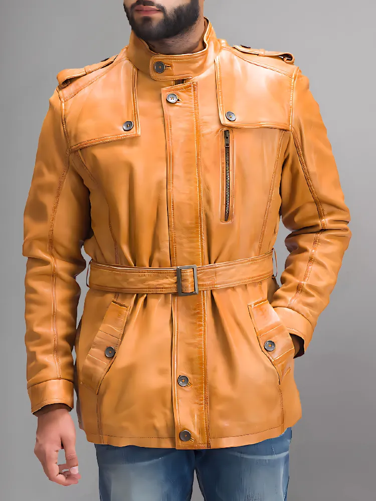 Hunter Tan Brown Leather Coat