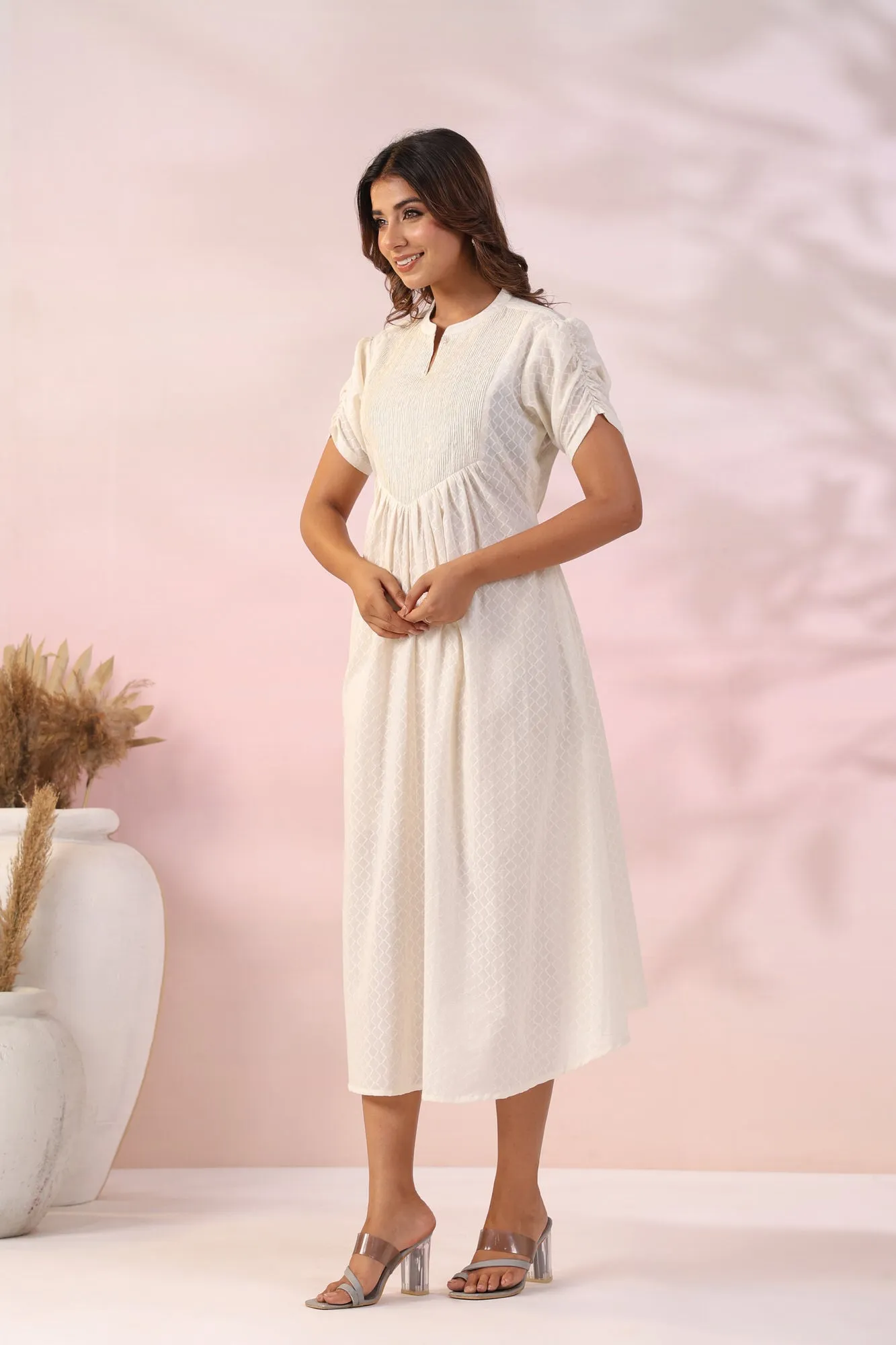 Ivory Cotton Flex Pintuck Dress