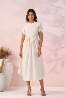 Ivory Cotton Flex Pintuck Dress