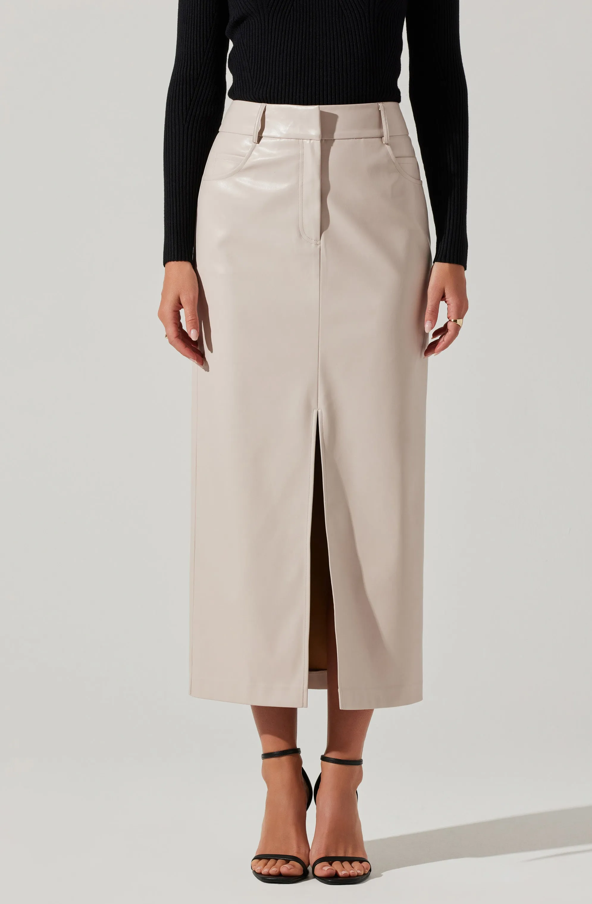 Karolyna Faux Leather Midi Skirt