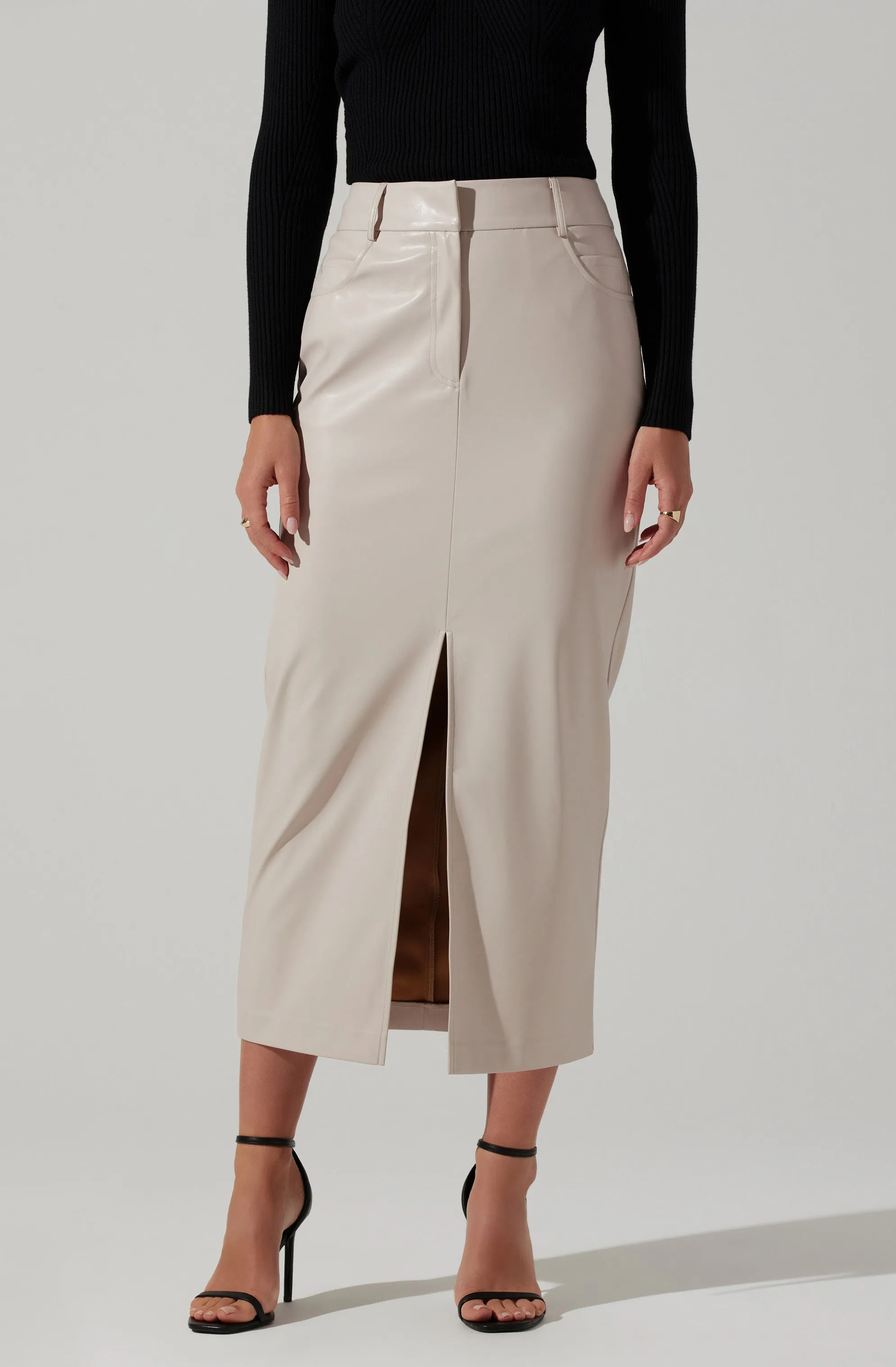 Karolyna Faux Leather Midi Skirt