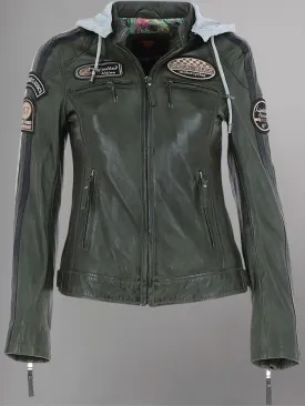 Ladies Casual Pure Dark Green Elegant Leather Jacket