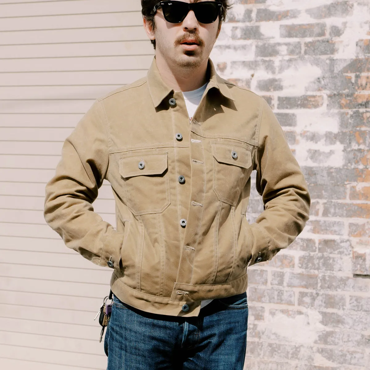 LINED CRUISER WAXED JACKET - TAN