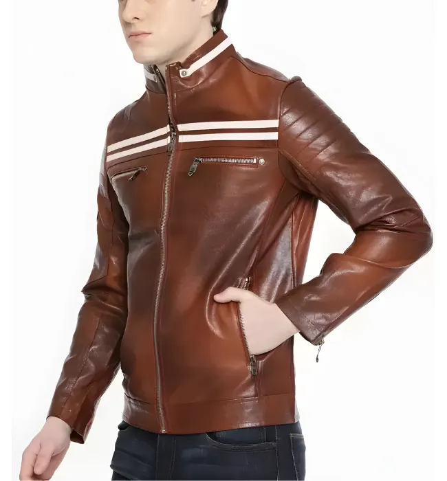 Men Genuine Brown Biker Casual Stylish Leather Jacket