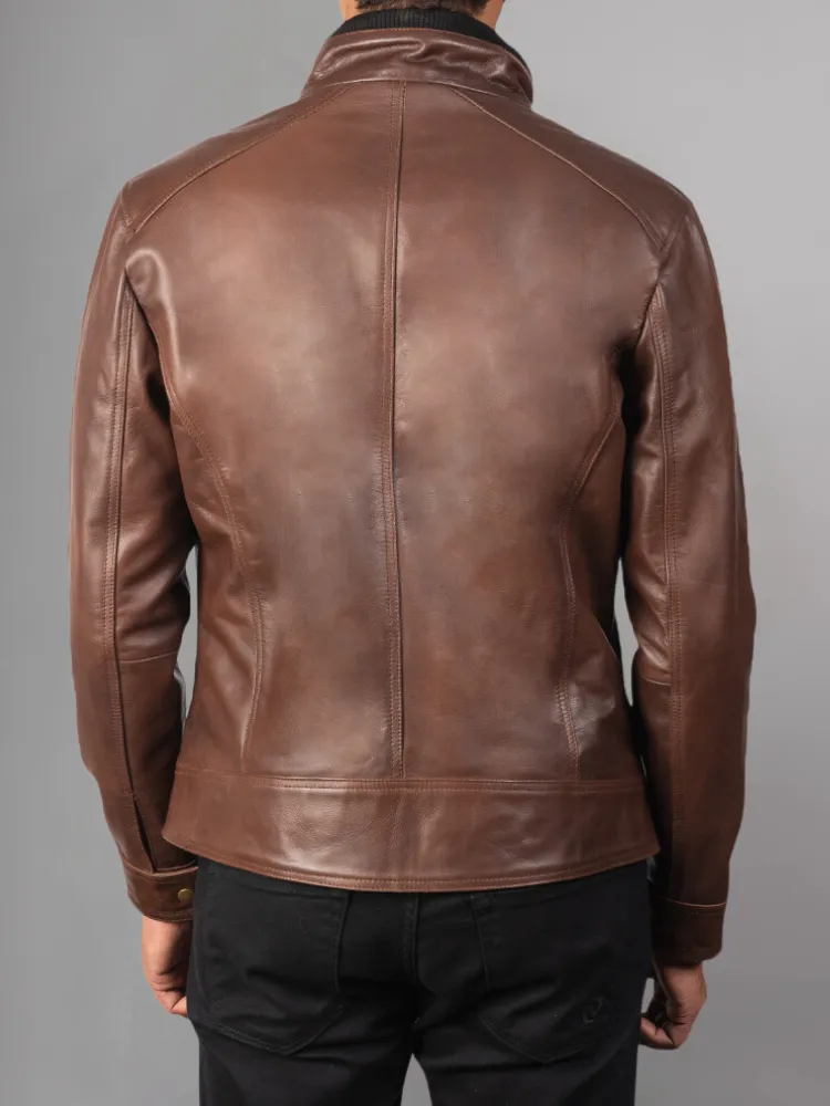 Mens Cafe Racer Distressed Brown Jacket