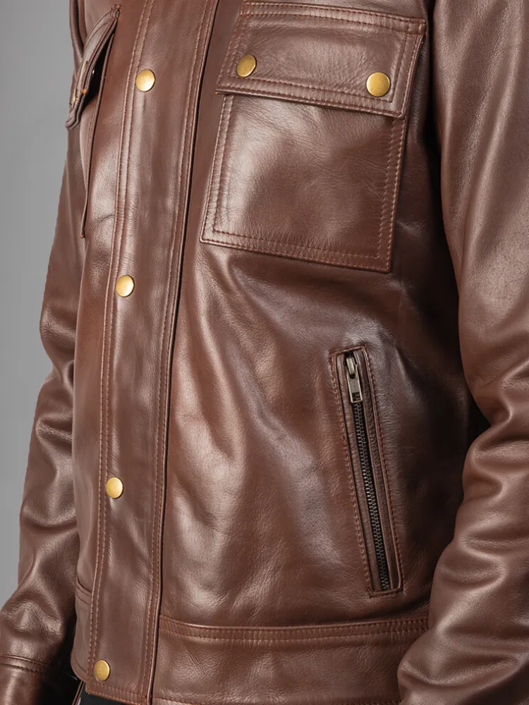 Mens Cafe Racer Distressed Brown Jacket