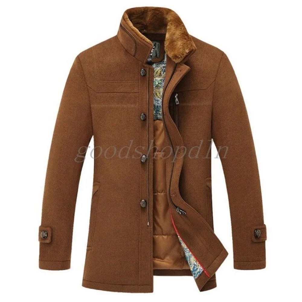 Men's Pea Wool Coat Jacket Long Slim Puffer Parka Coat 8358 Fine