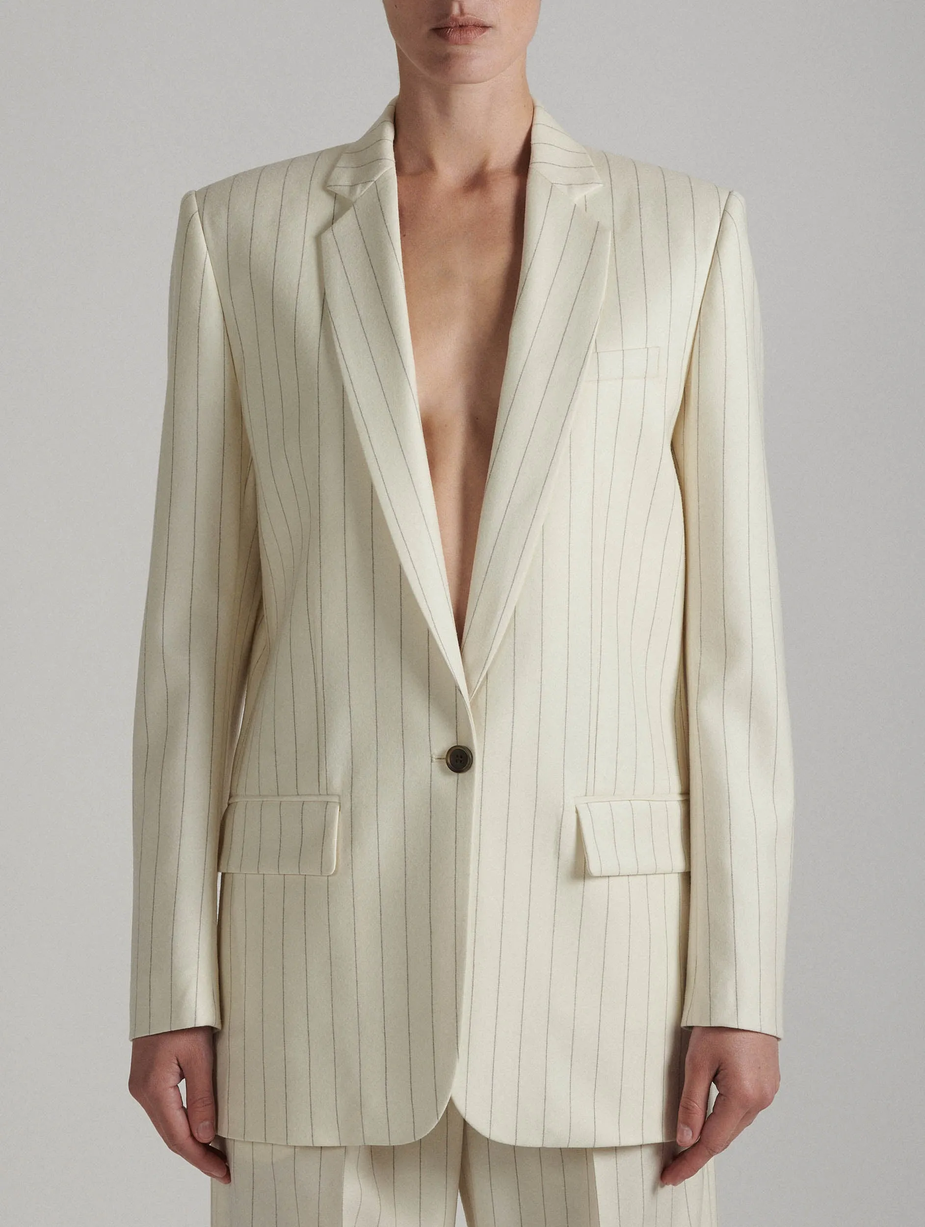 Off-white pinstriped flannel suit jacket