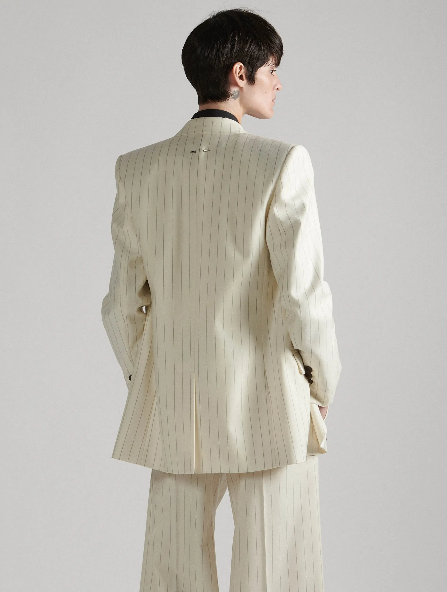 Off-white pinstriped flannel suit jacket