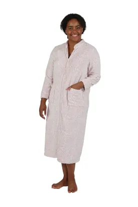 Plus Size Rose Print Minky Zip Front Fleece Robe