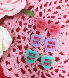 Sassy Conversation Hearts NICE BUTT Stud Earrings