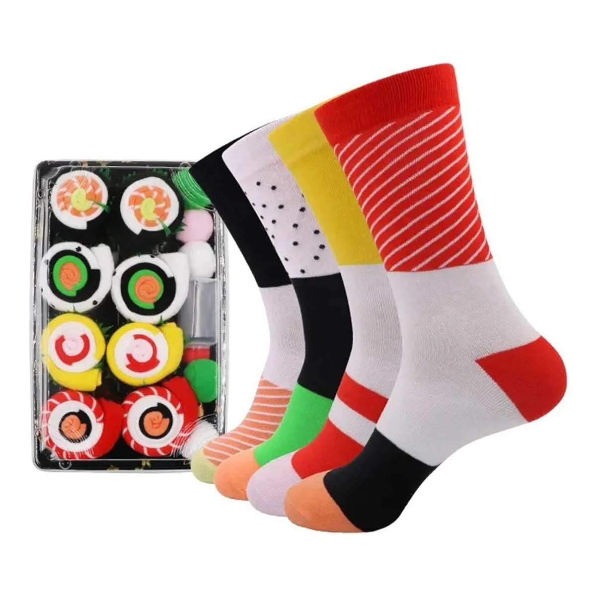 Sushi Socks, 4 Pairs Unique Holiday Funny Novelty Socks for Men and Women, Sushi Lovers, Birthday, Valentines, Anniversary, Christmas Crazy Gift Socks