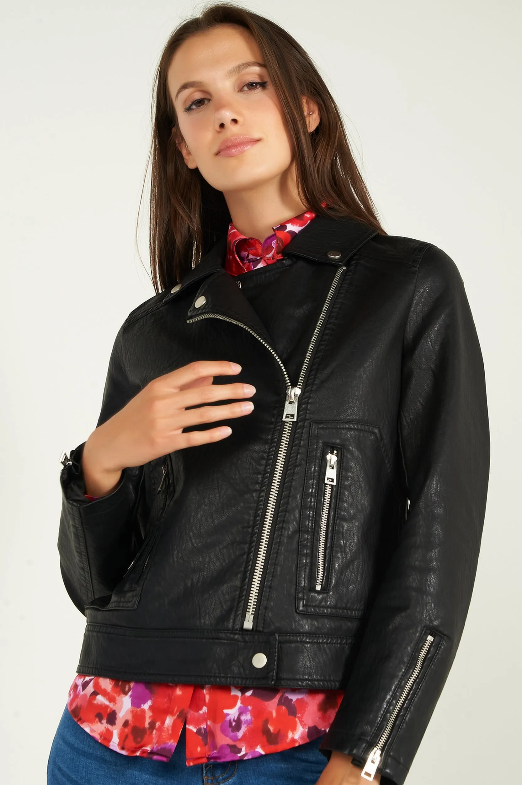 Veste moto en faux cuir - TRUDI-W2 - (E-B7)