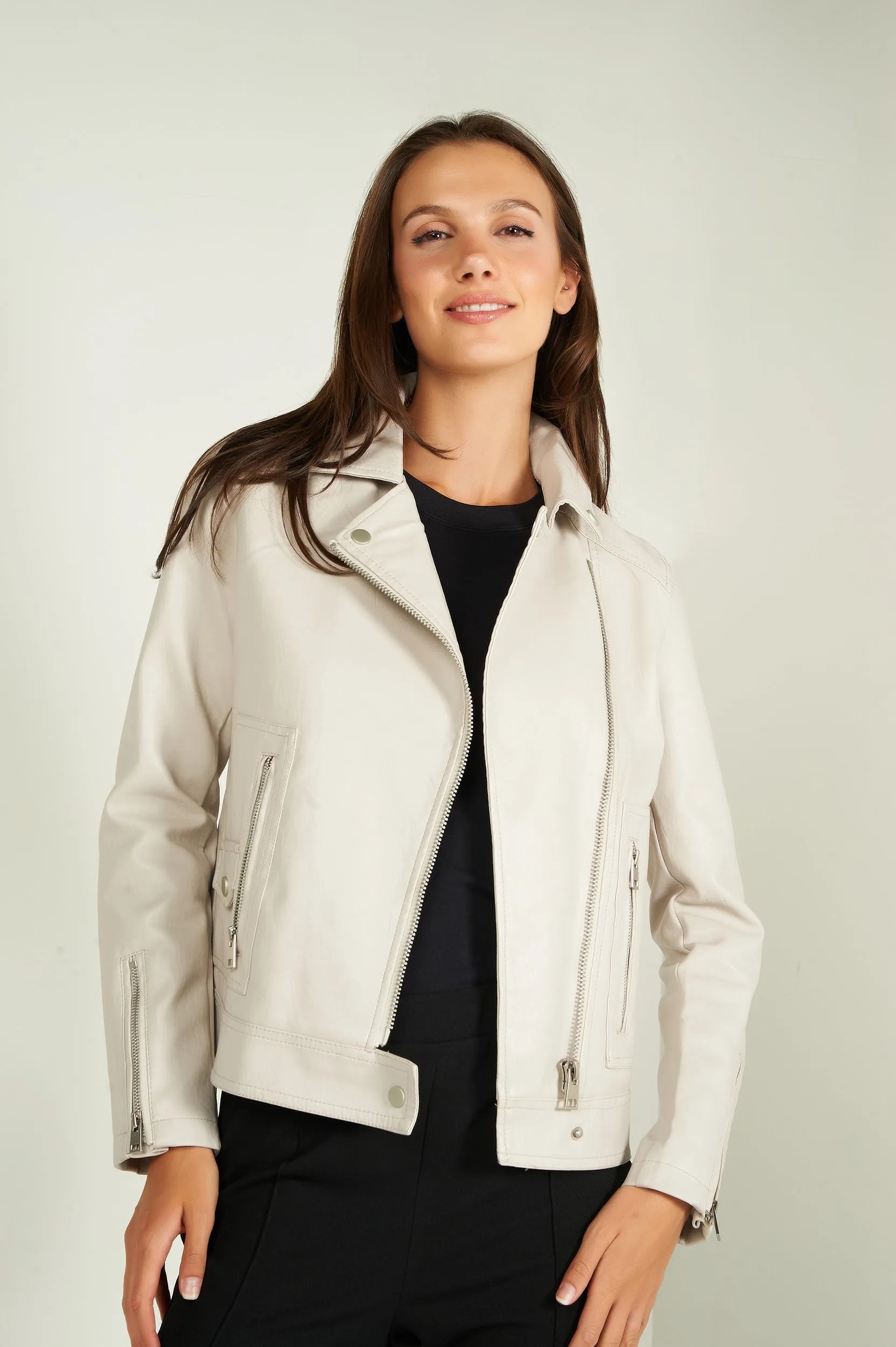 Veste moto en faux cuir - TRUDI-W2 - (E-B7)