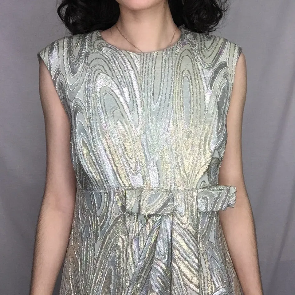 Vintage 50s 60s | Metallic Gold & Silver Brocade MCM Cocktail Party Dress | M