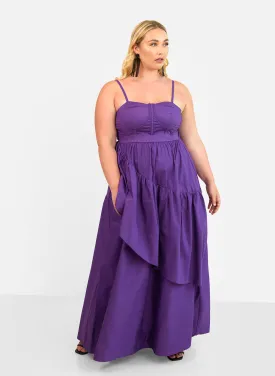 Violette Poplin Corset Ruffle Maxi A Line Dress - Plum